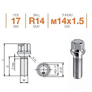 Болт M14x1.5 S27 H17 Zn сфера R14 Farad SZAMC/S