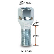 Болт M12x1.25 S24 H17 Zn конус Вектор 072093 L