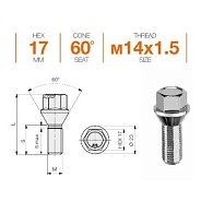 Болт M14x1.5 S40 H17 Zn конус Ellis B17ECN40