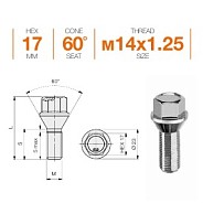Болт M14x1.25 S28 H17 Zn конус Ellis B17DCN28